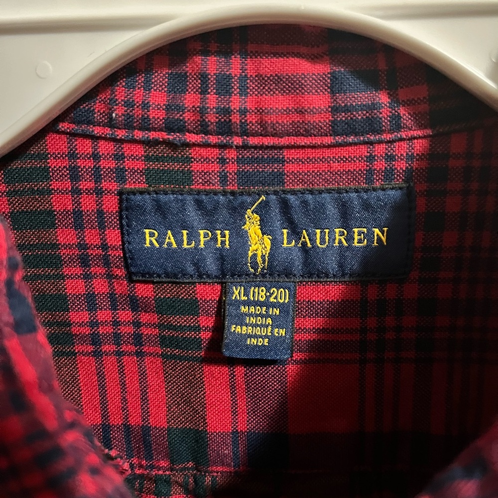 Ralph Lauren Boy's Red and Black Plaid Shirt XL